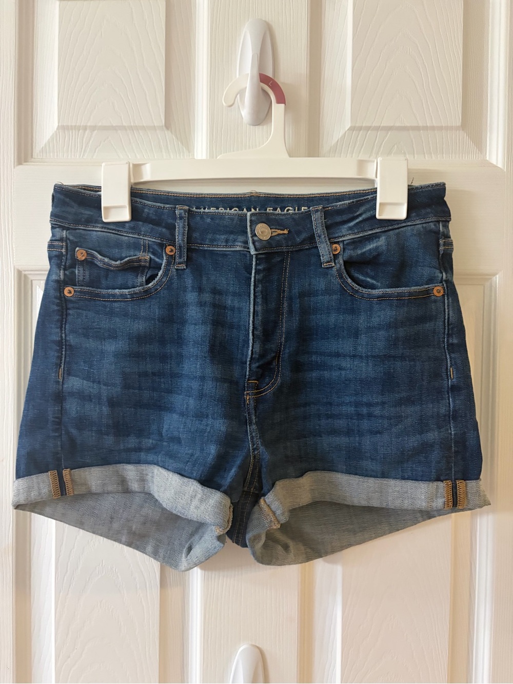 American Eagle Outfitters Dark Blue Denim Roll-Cuff Shorts